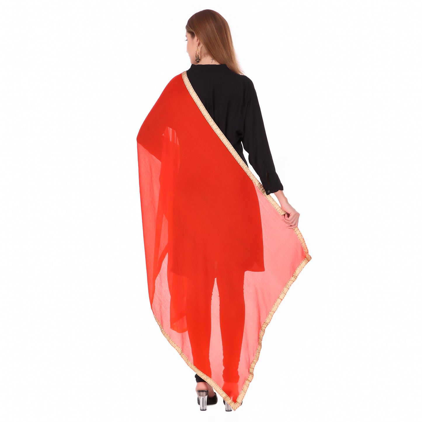 Orange Chiffon Embellished Dupatta