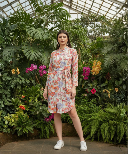 Peach Colour Flower Printed  Dress