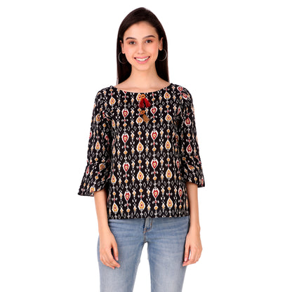 Black Printed Cotton Top